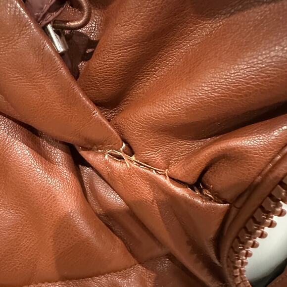 Oof Wear Brown Faux Leather Puffer Jacket SIZE 6 Hoodie Oversized Designer $428 - Picture 14 of 14